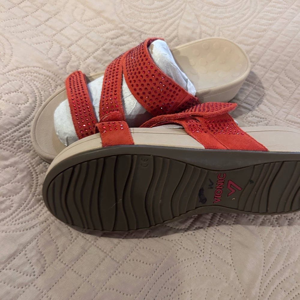 Vionic Alexis Red Rhinestone Wrap Slide Sandals - Picture 3 of 6